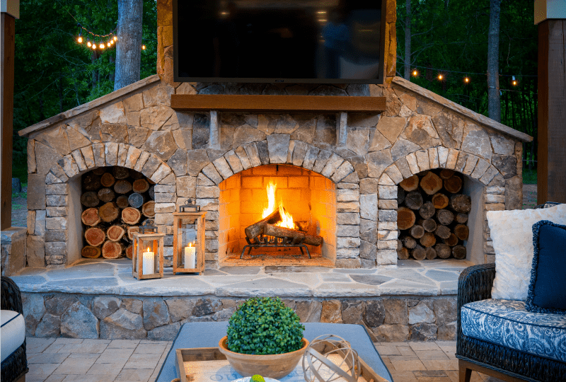 outdoor fireplace feature